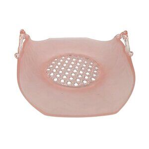 Lancaster Sunshine Frosted Pink Depression Glass Candy Bowl Basket Hexagonal